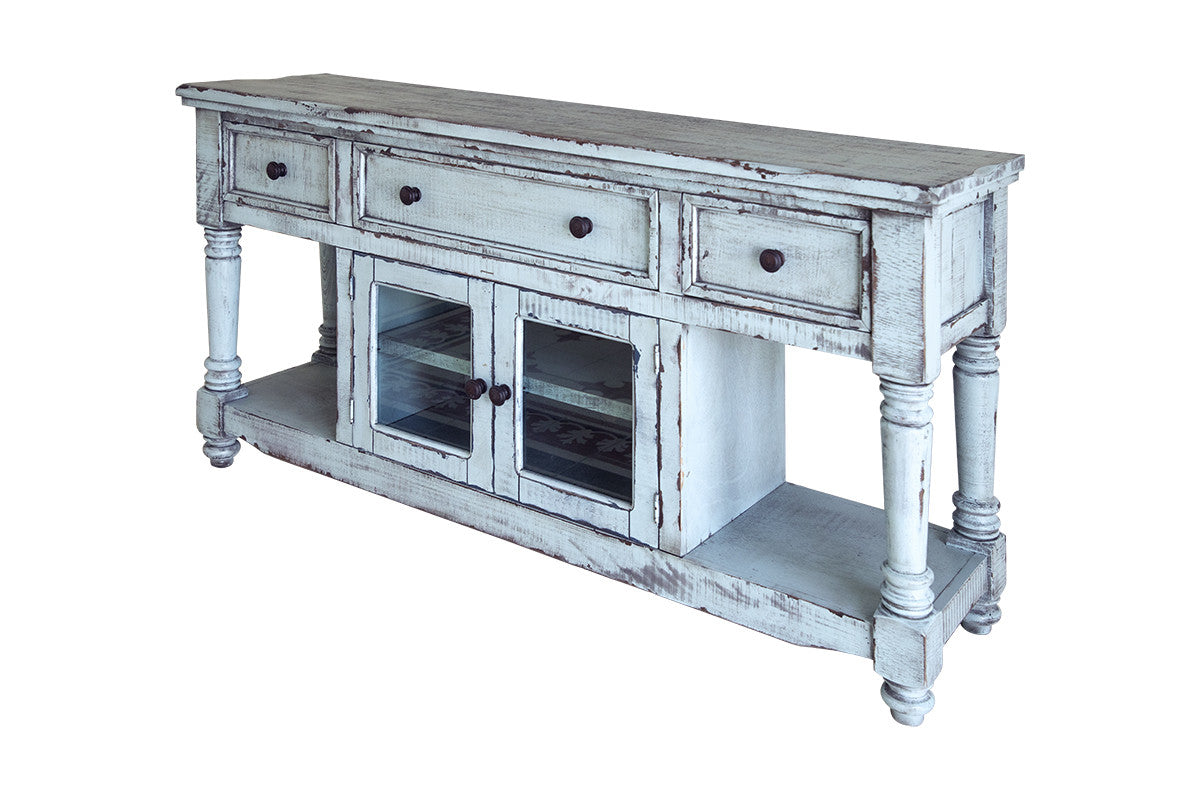 70" Blue Solid Wood Open shelving Distressed TV Stand