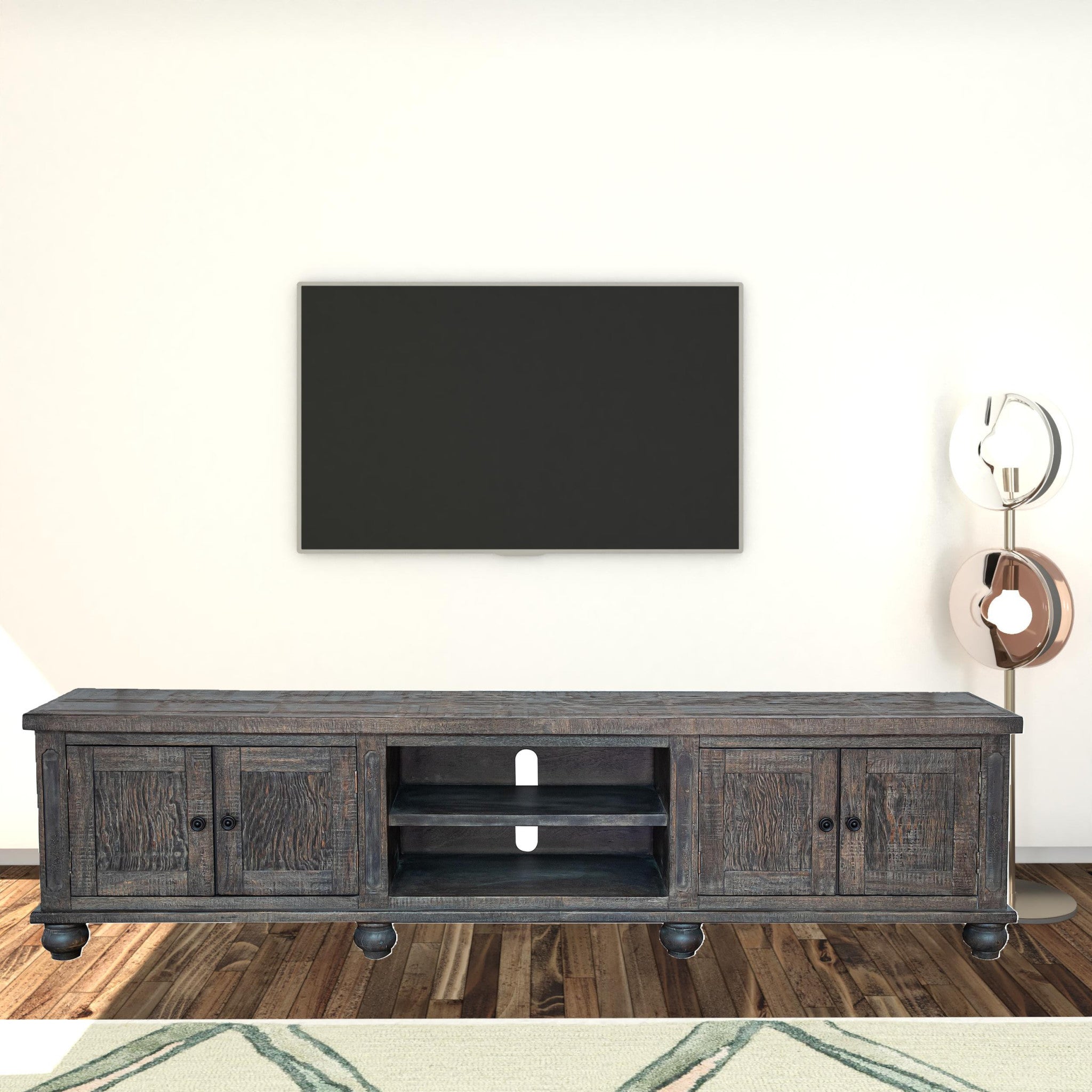 93" Brown Solid Wood Cabinet Enclosed Storage Distressed TV Stand