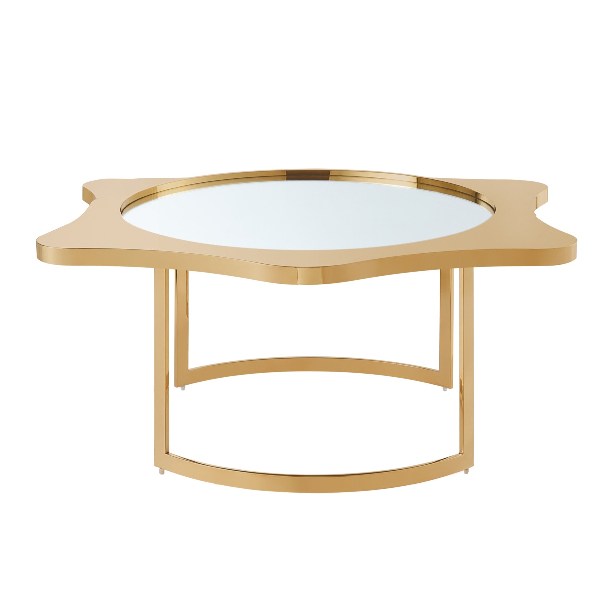 32" Gold Glass And Stainless Steel Round Mirrored Coffee Table