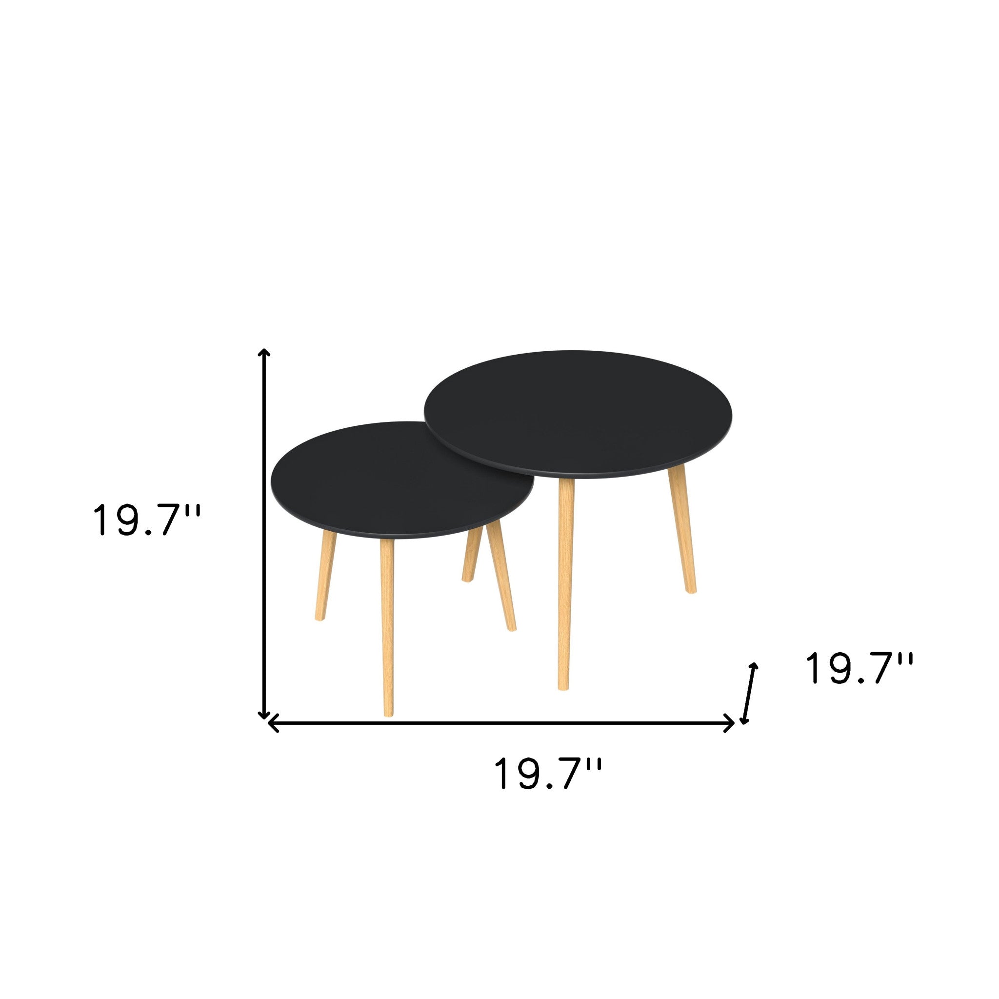 Set Of Two 20" Wood Brown And Black Round Nested Tables