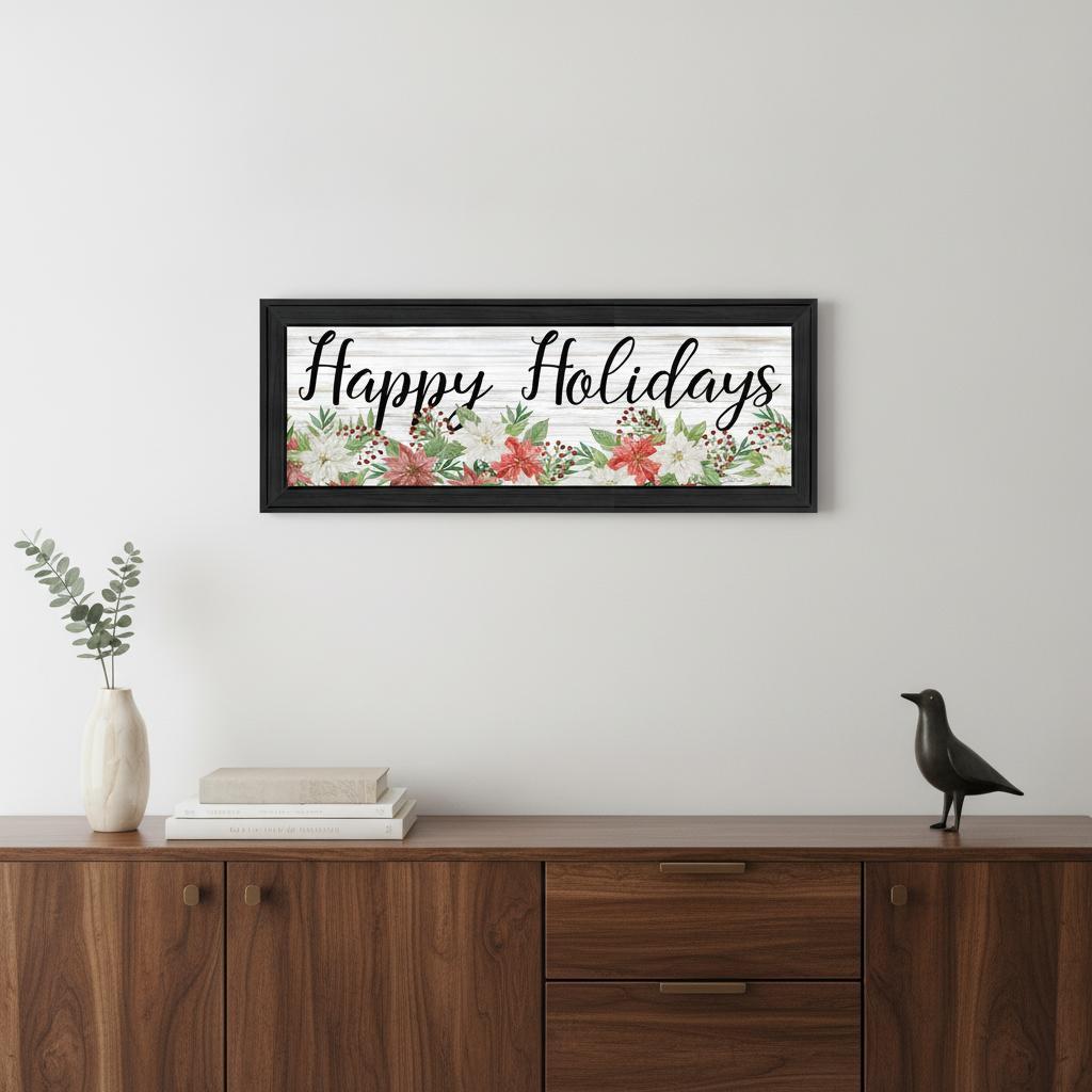 Happy Holiday Black Framed Wall Art