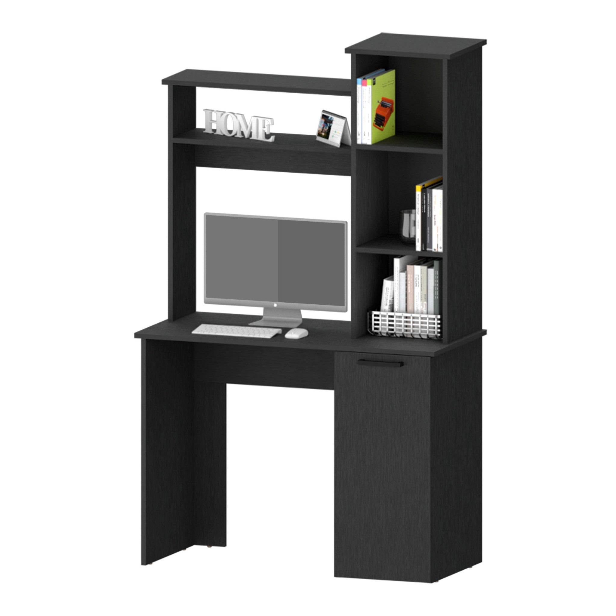 39" Black Computer Desk With Hutch