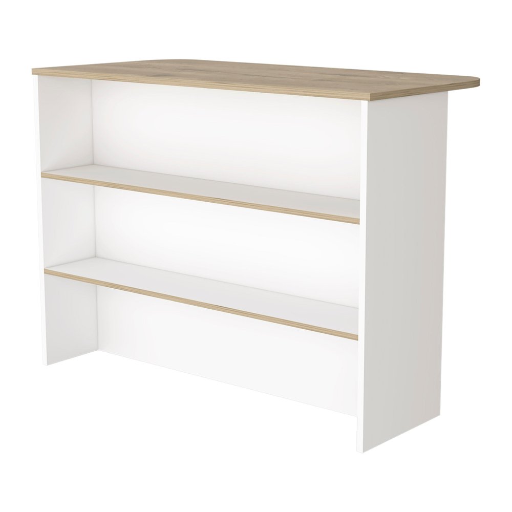 White and Natural 47" Kitchen Island With Storage