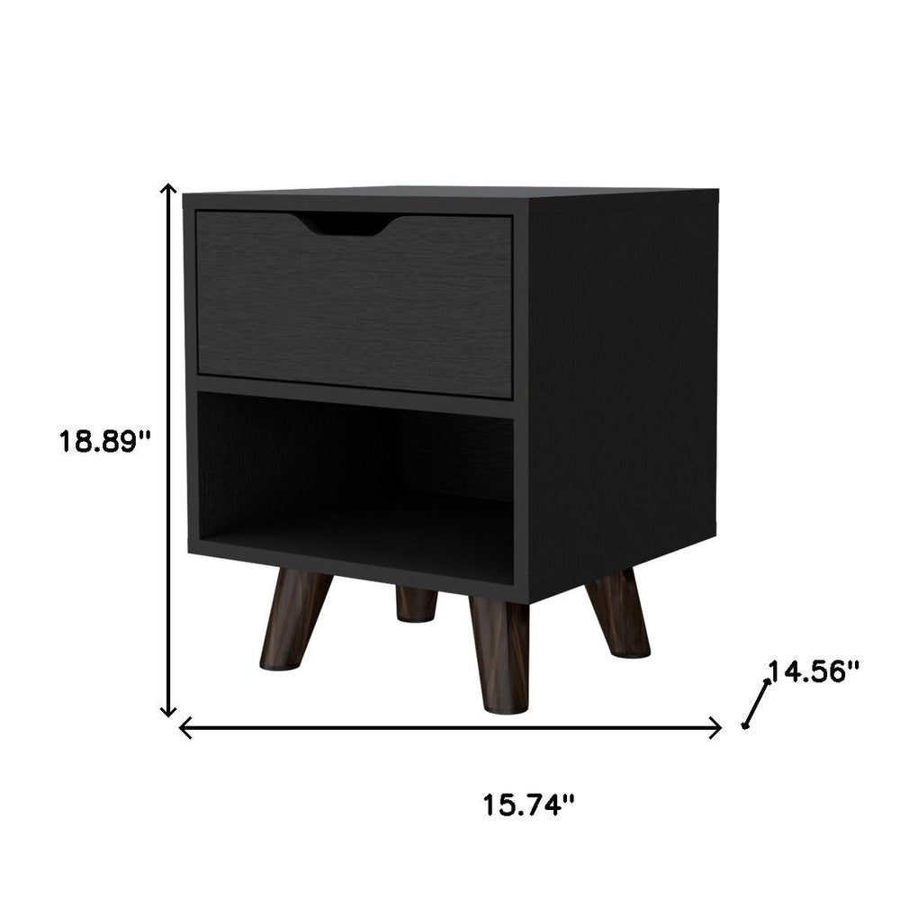 19" Black Wood One Drawer Nightstand