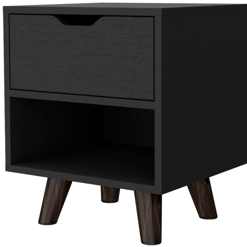 19" Black Wood One Drawer Nightstand