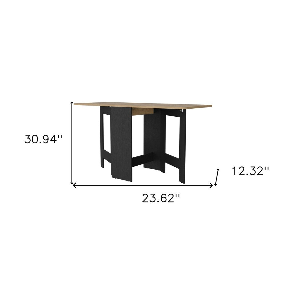 24" Wood Brown And Black Drop Leaf Trestle Base Dining Table