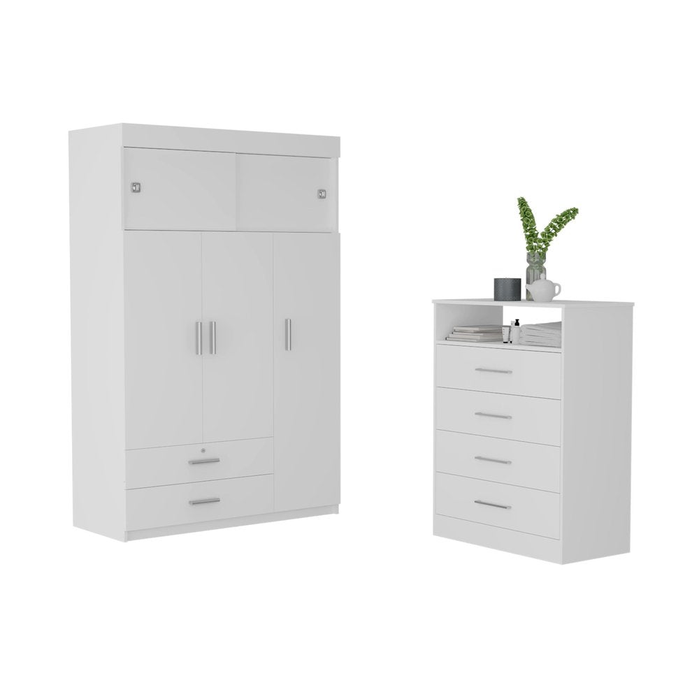 47" White Wood Four Drawer Dresser