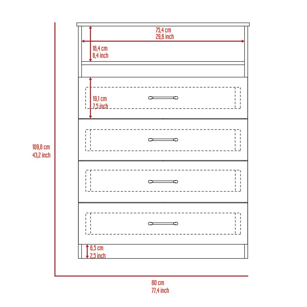 47" White Wood Four Drawer Dresser
