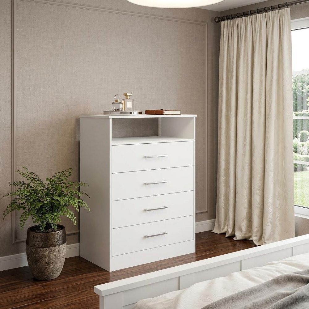 47" White Wood Four Drawer Dresser