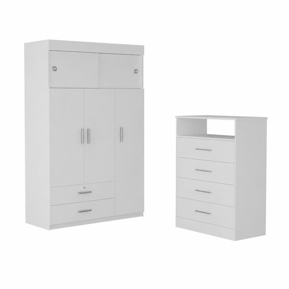 47" White Wood Four Drawer Dresser