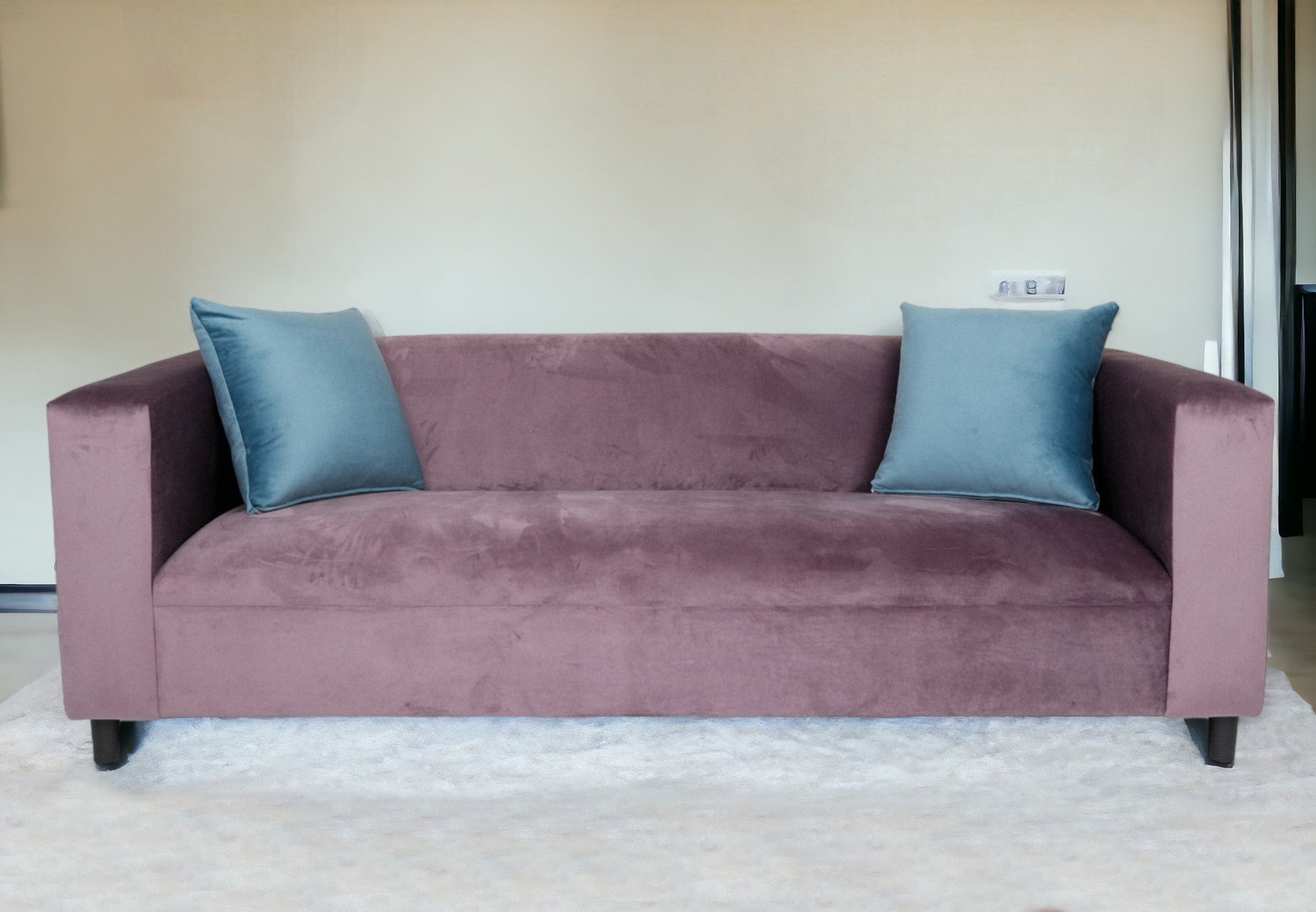 72" Lavender Velvet And Black Sofa With Toss Pillows