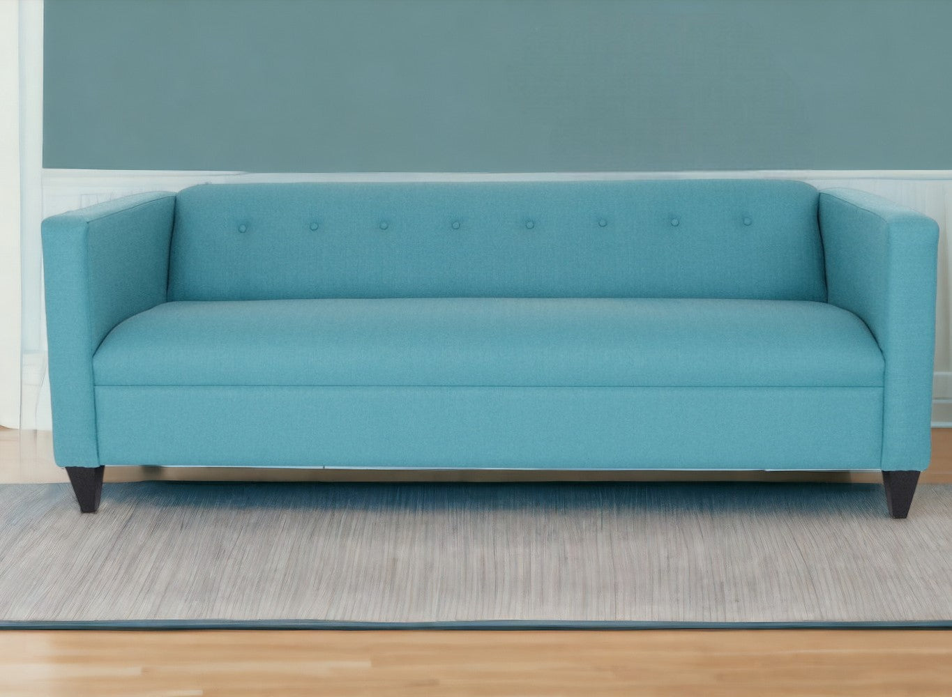 80" Teal Blue Polyester Sofa With Black Legs