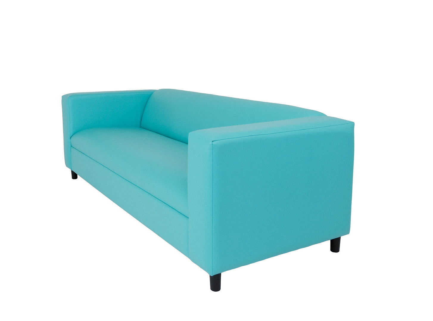 84" Teal Blue Faux Leather And Black Sofa