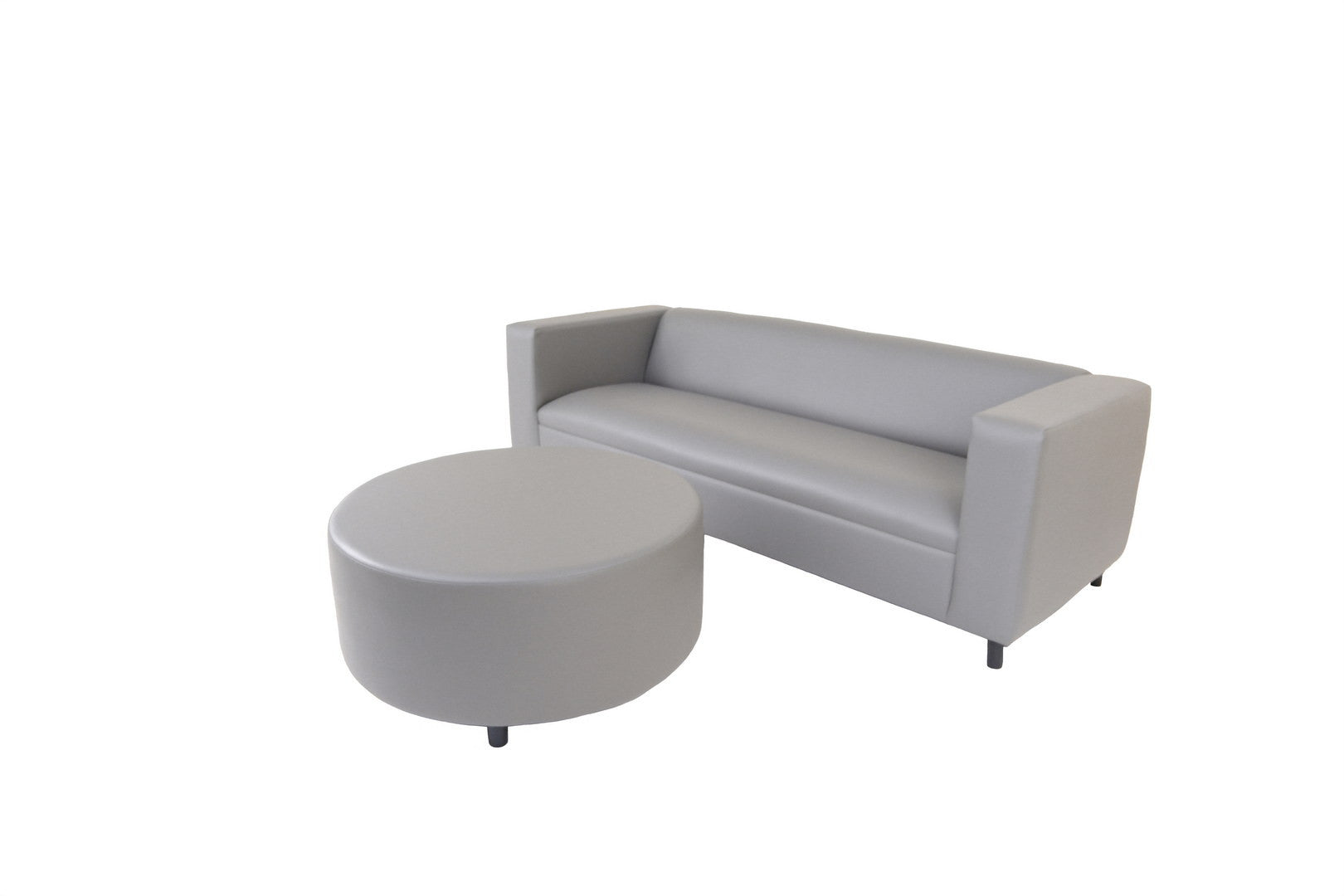 84" Gray Faux Leather And Black Sofa With Ottoman