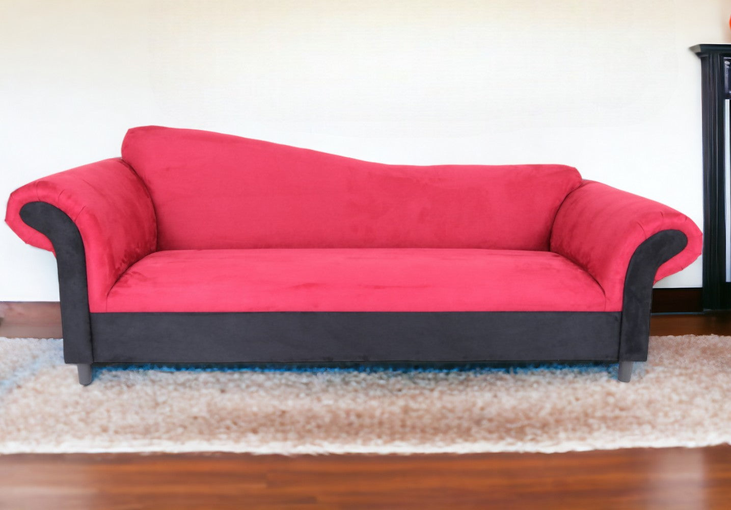 98" Red Velvet Settee With Black Legs