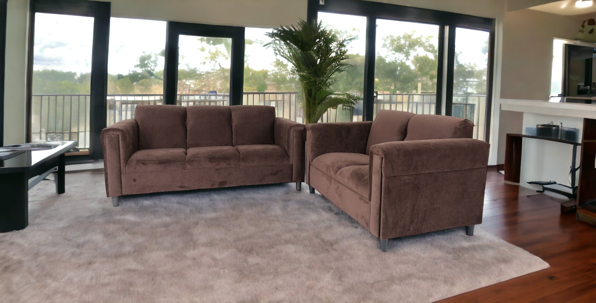 Two Piece Dark Brown Five Person Seating Set