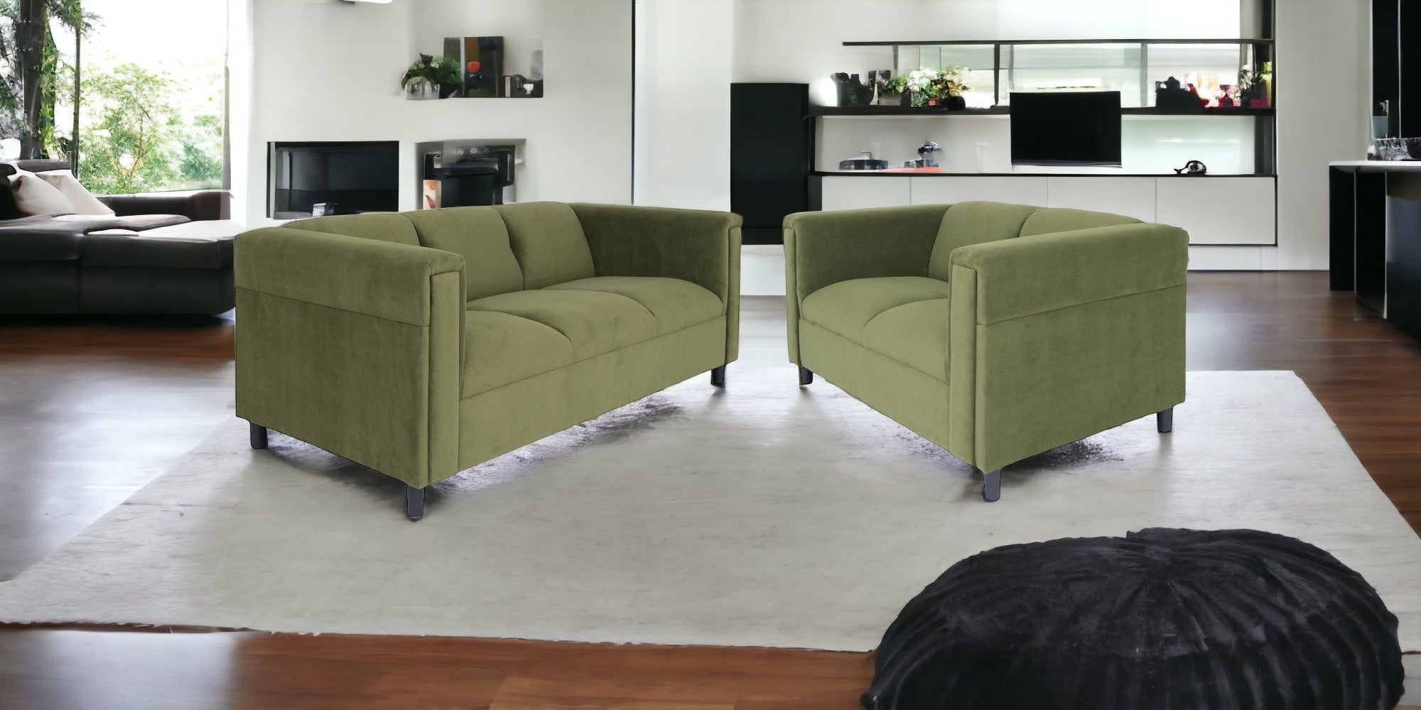 Two Piece Green Five Person Seating Set