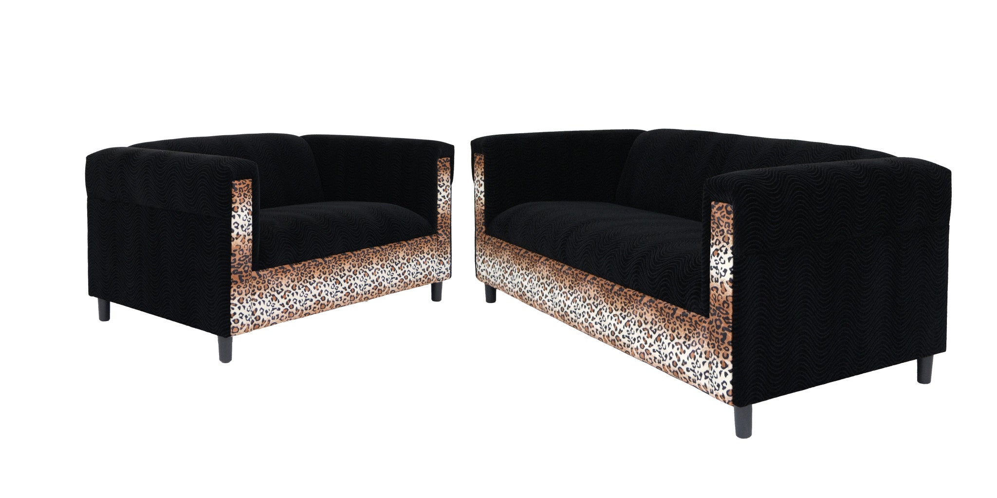 Two Piece  Leopard and Black Five Person Seating Set