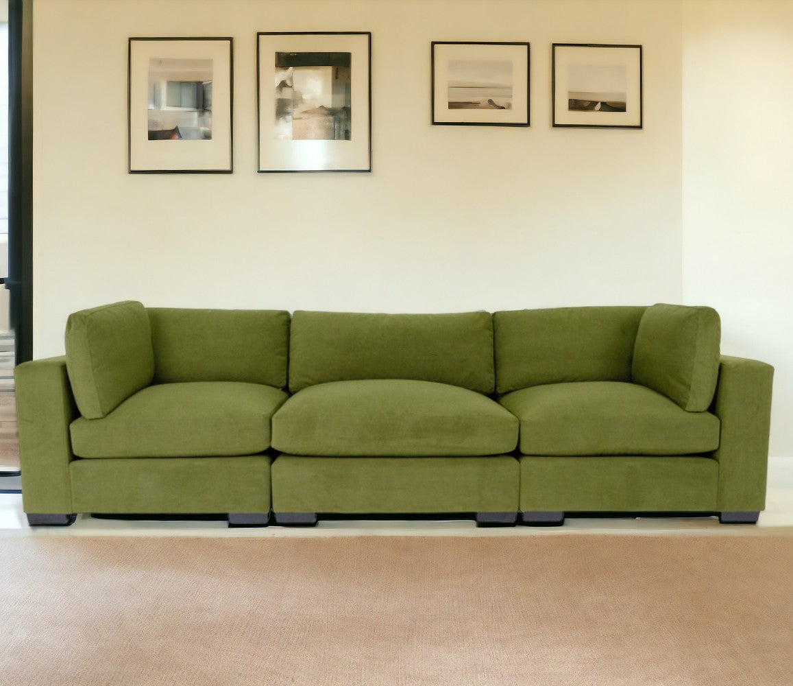 126" Moss Green Microfiber And Dark Brown Sofa