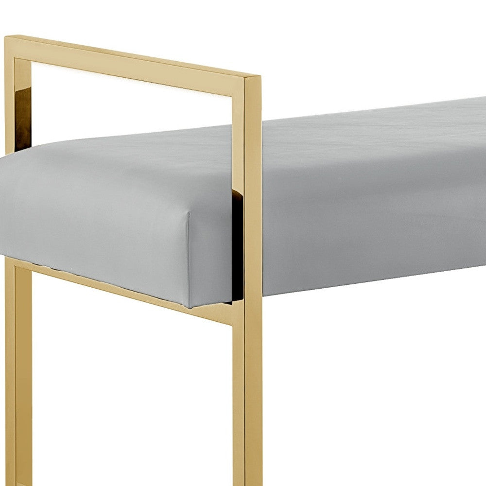 48" Gray and Gold Faux Leather Upholstered Bench