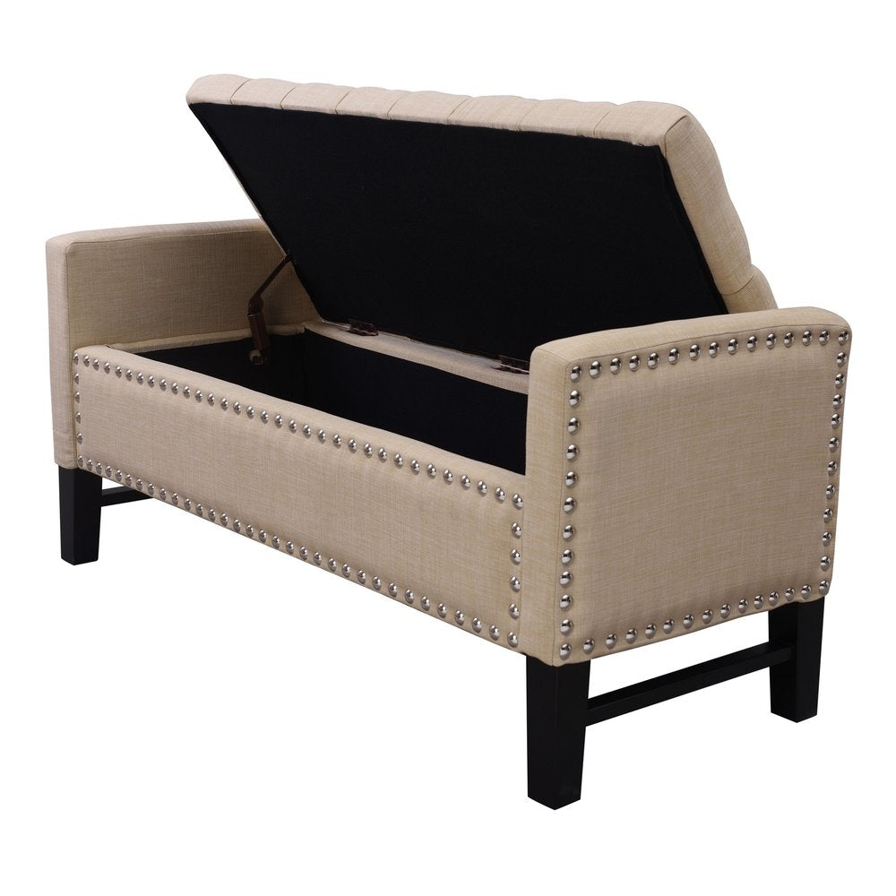 50" Espresso Upholstered PU Leather Bench with Flip top