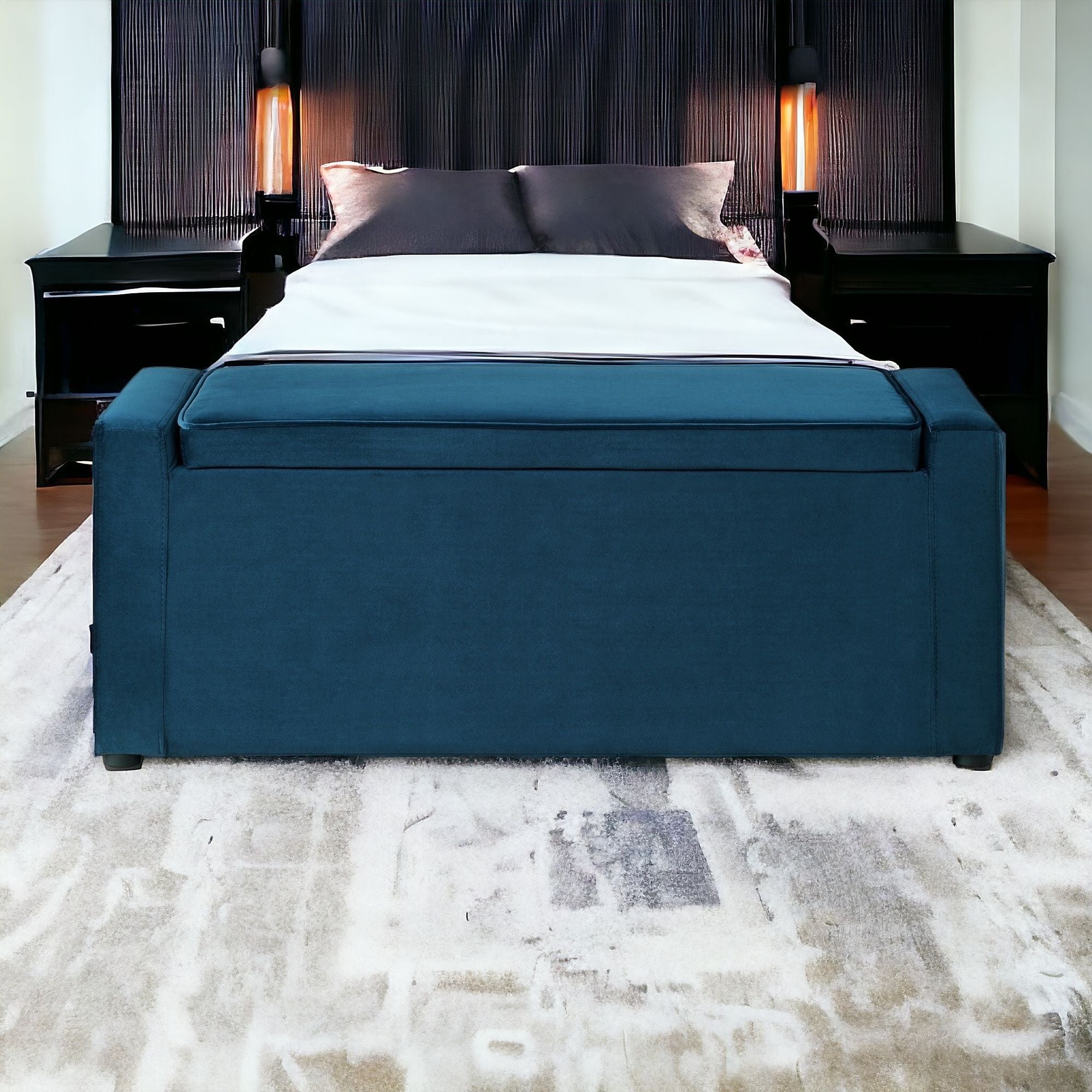 47" Gray and Black Upholstered Velvet Bench with Flip top
