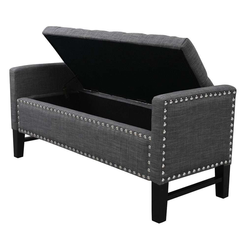 50" Espresso Upholstered PU Leather Bench with Flip top