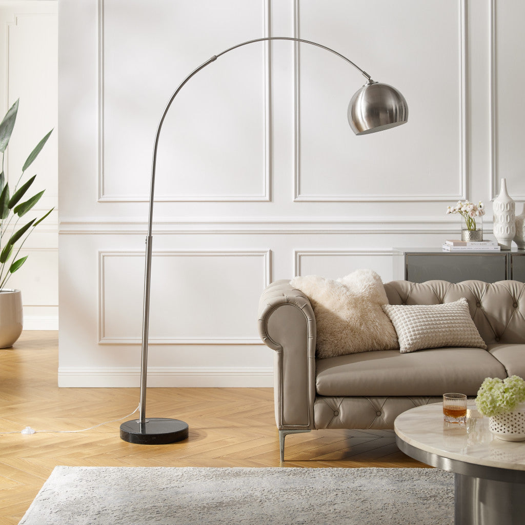 76" Brass Arched Floor Lamp With Black Dome Shade