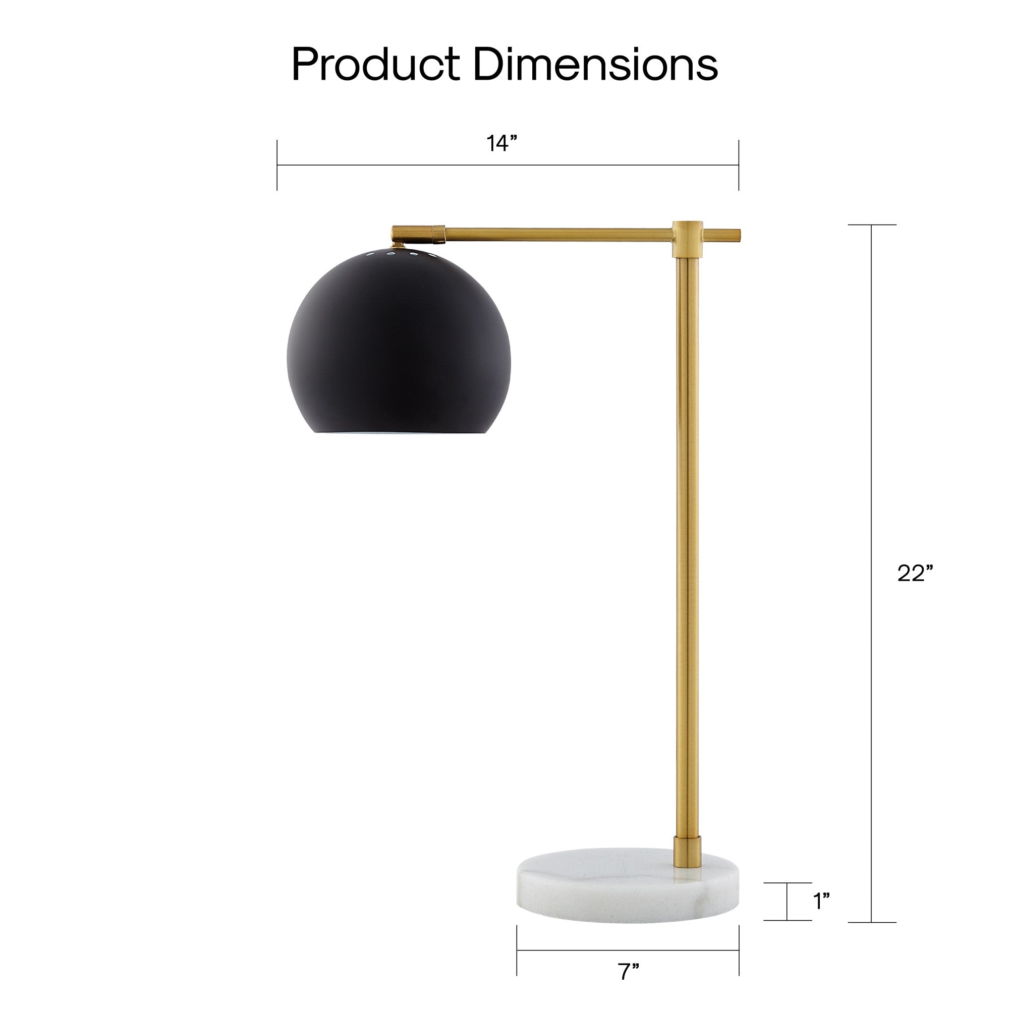 22" Brass Iron Desk Table Lamp With Brass Dome Shade