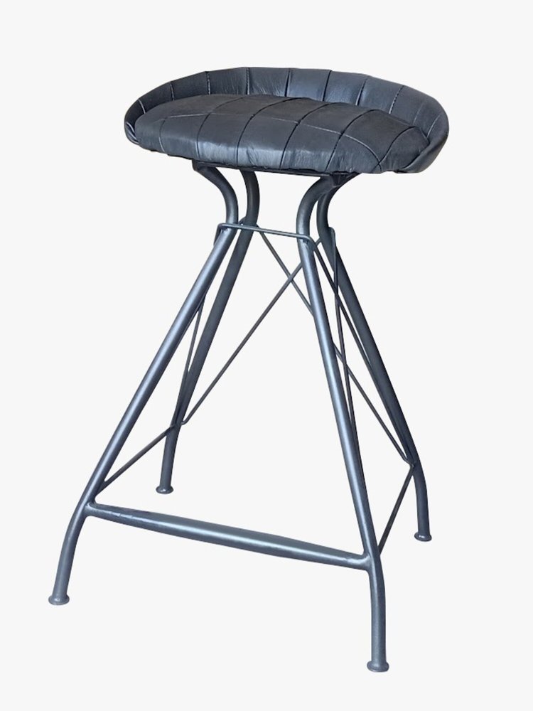 24" Gray Leather and Iron Low Back Counter Height Swivel Bar Chair