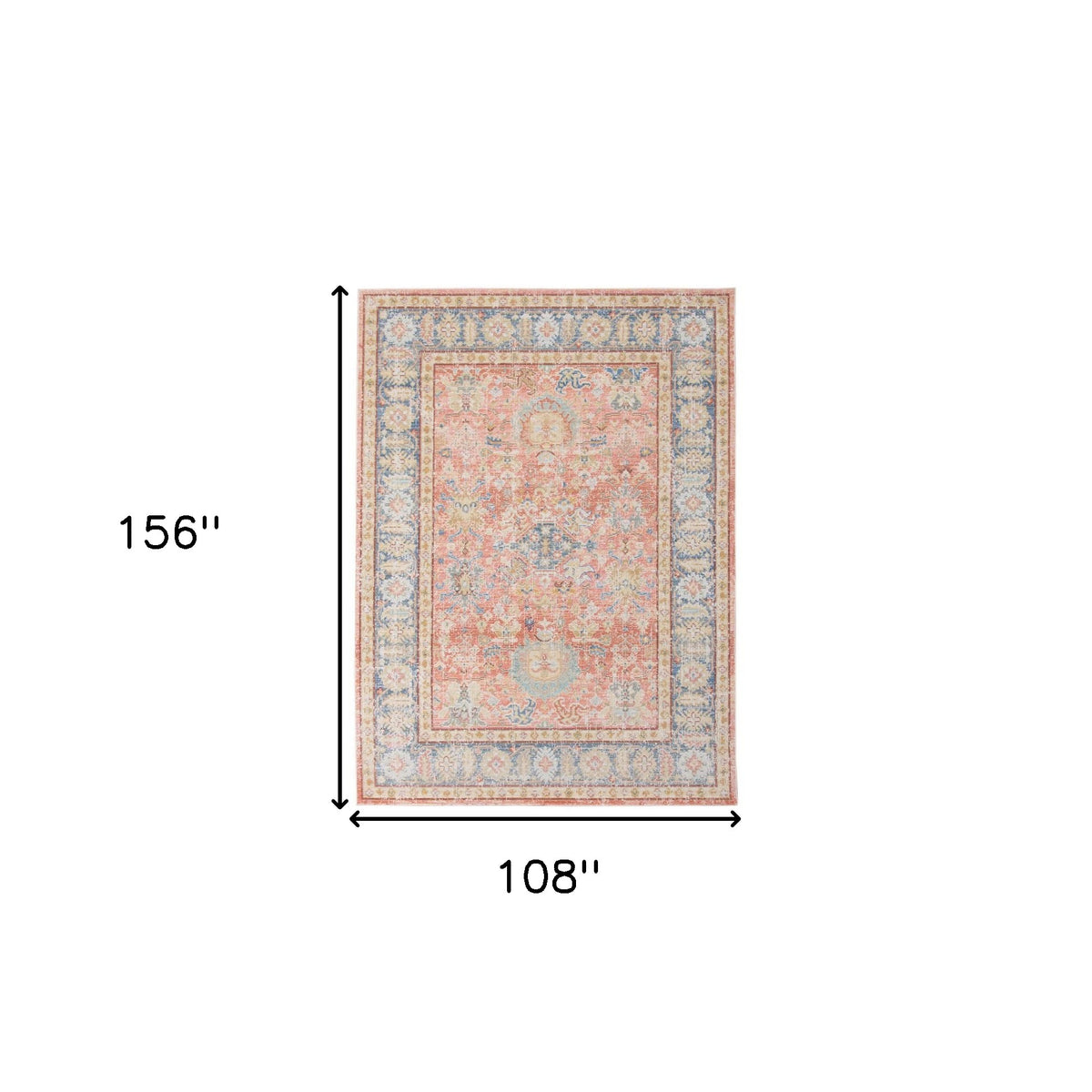 9' X 13' Coral And Blue Oriental Area Rug