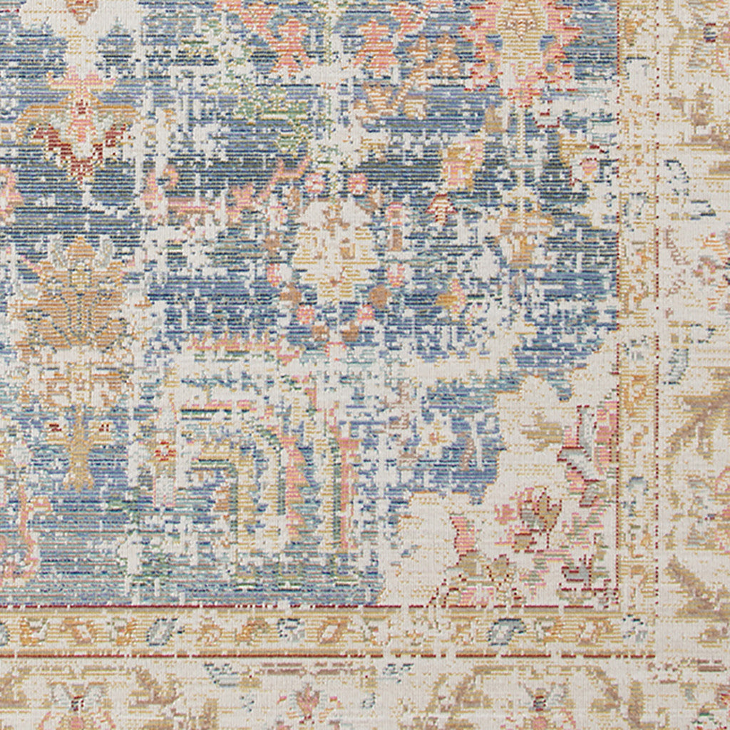 9' X 13' Coral And Blue Floral Area Rug