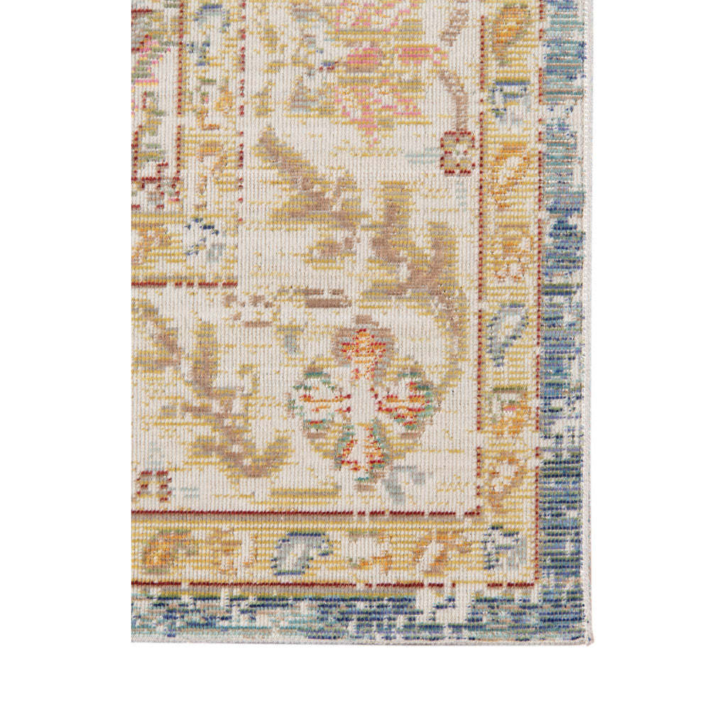 9' X 13' Coral And Blue Floral Area Rug