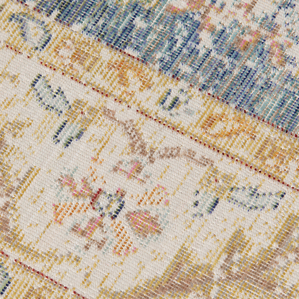 9' X 13' Coral And Blue Floral Area Rug