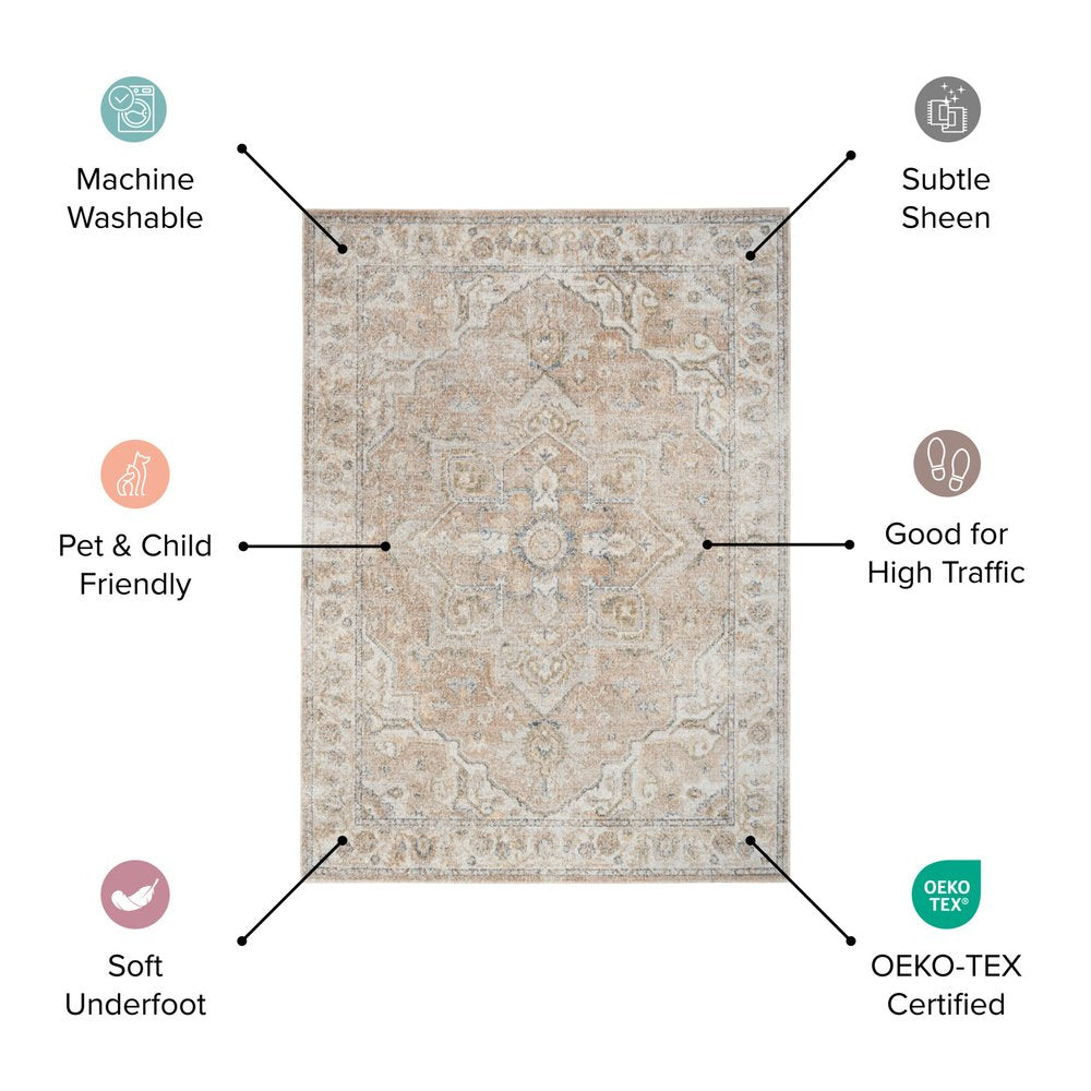 3' X 5' Ivory Blue and Gray Kids Safar Animal Print Washable Area Rug