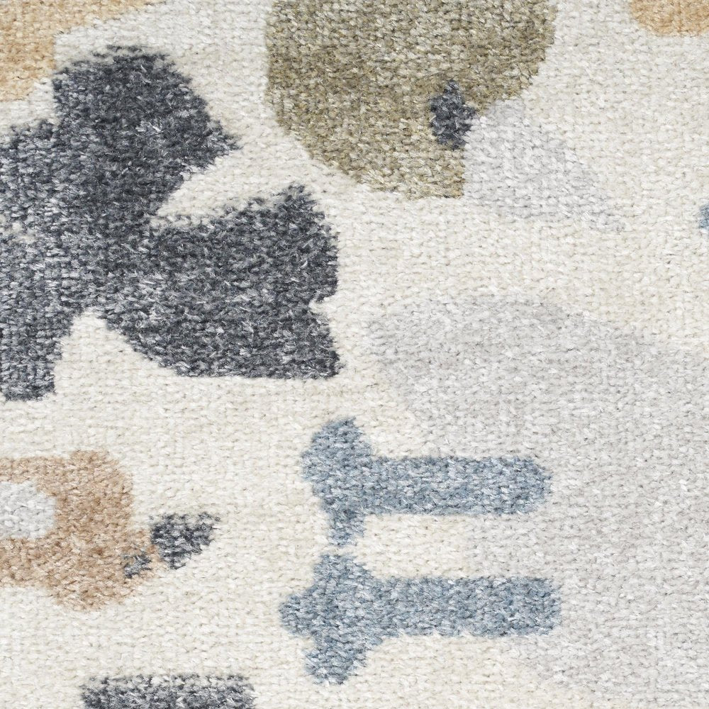 5' X 7' Ivory Blue and Gray Animal Print Washable Area Rug