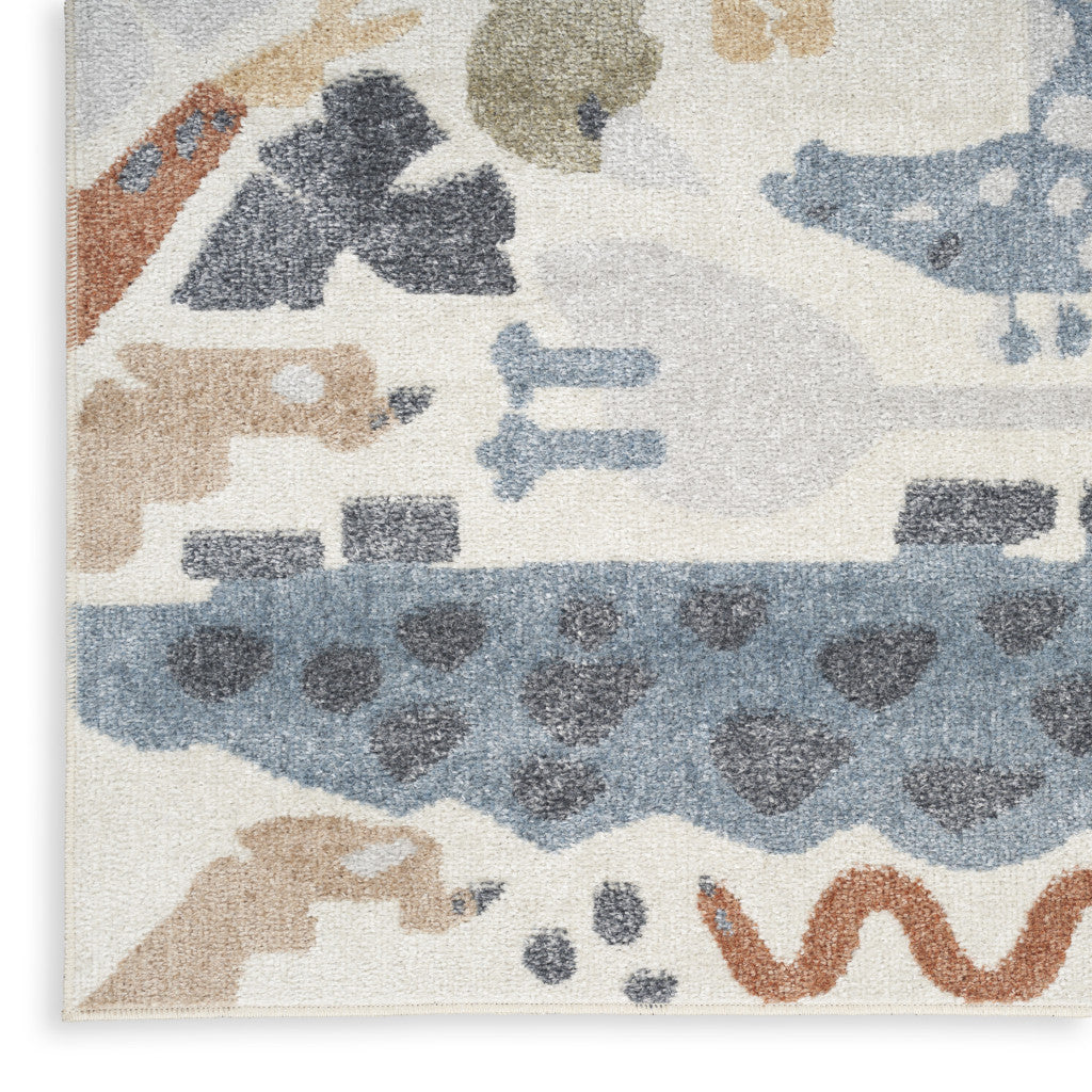 5' X 7' Ivory Blue and Gray Animal Print Washable Area Rug