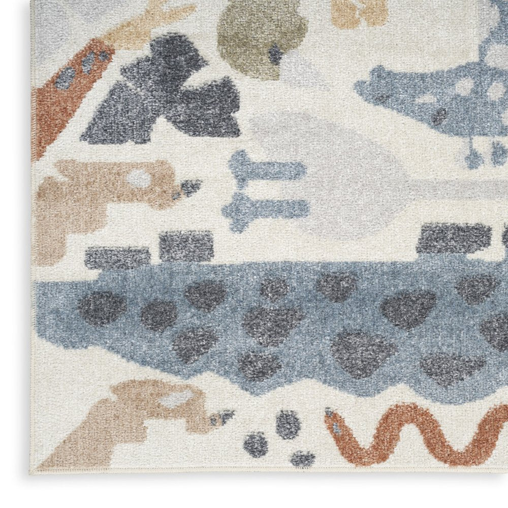 5' X 7' Ivory Blue and Gray Animal Print Washable Area Rug