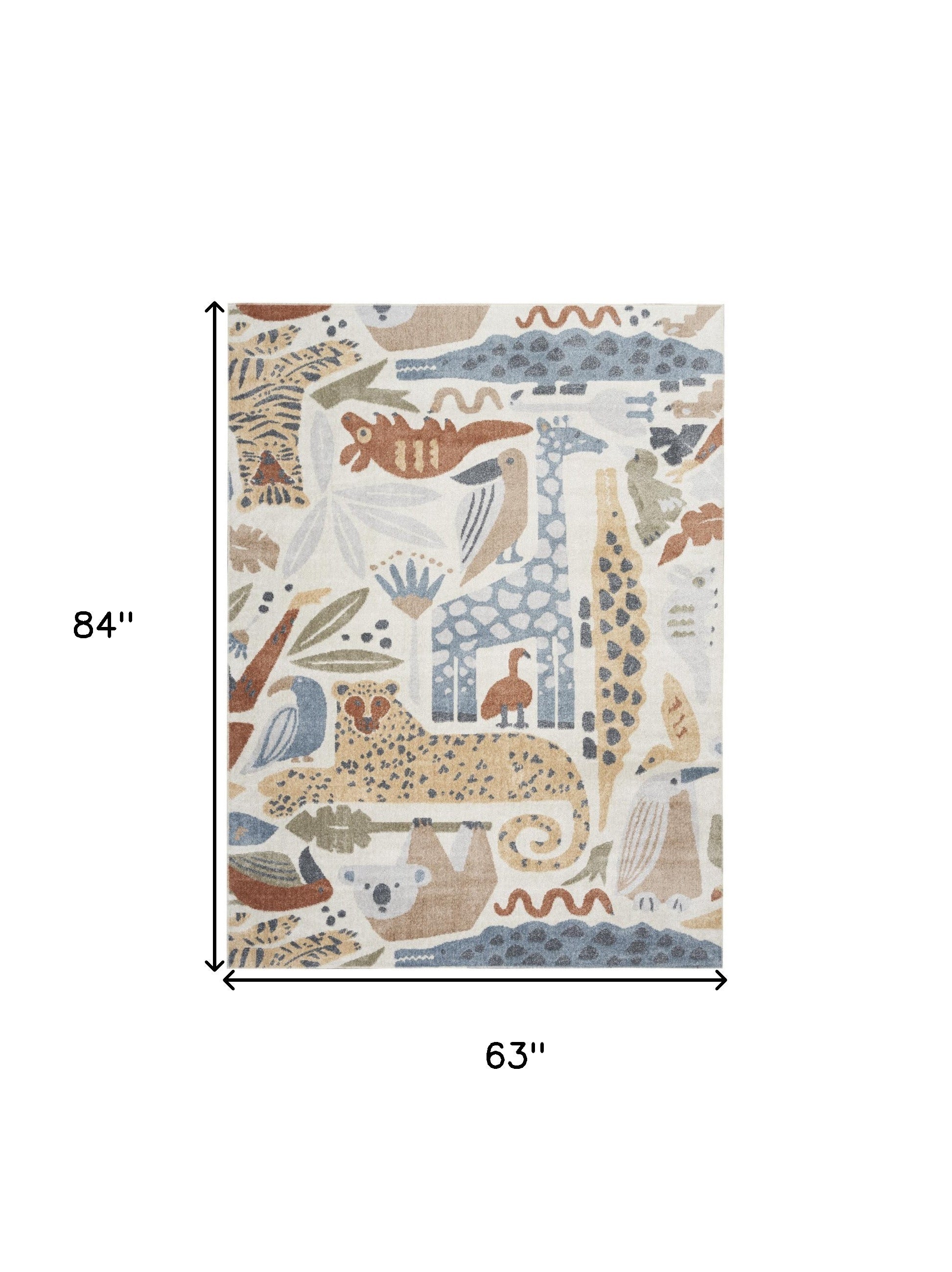 5' x 7' Ivory Blue and Gray Animal Print Washable Area Rug