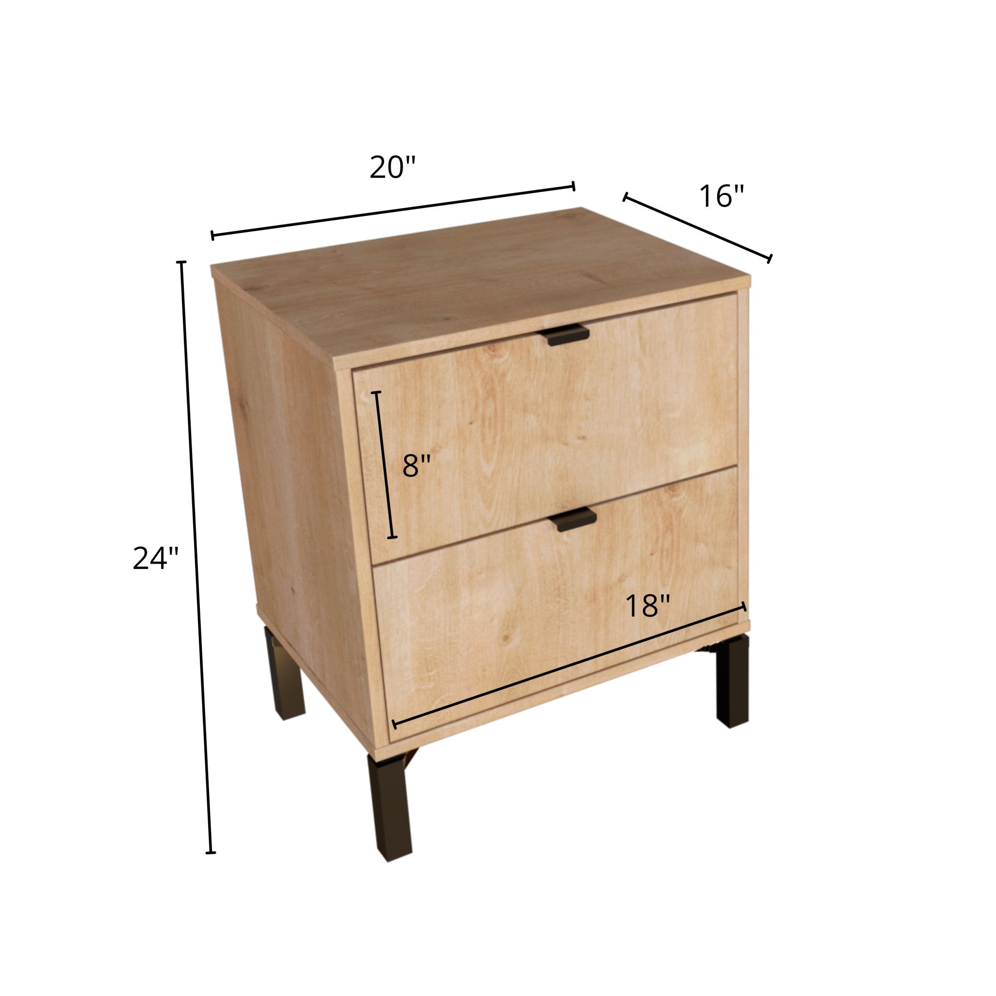 24" Oak Two Drawer Faux Wood Nightstand