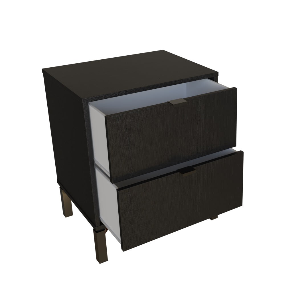 24" Black Two Drawer Faux Wood Nightstand