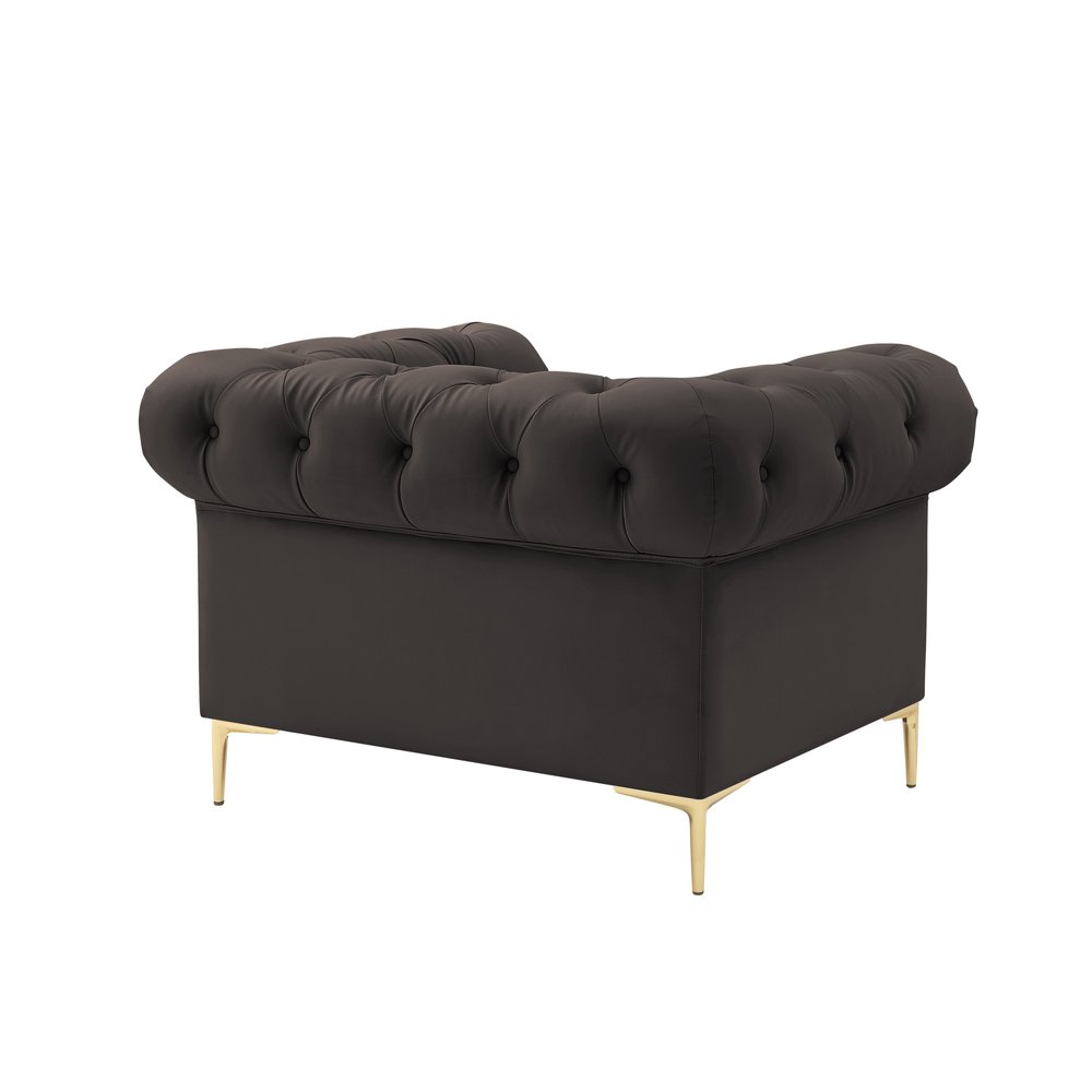 34" Brown And Gold Faux Leather Tufted Chesterfield Chair