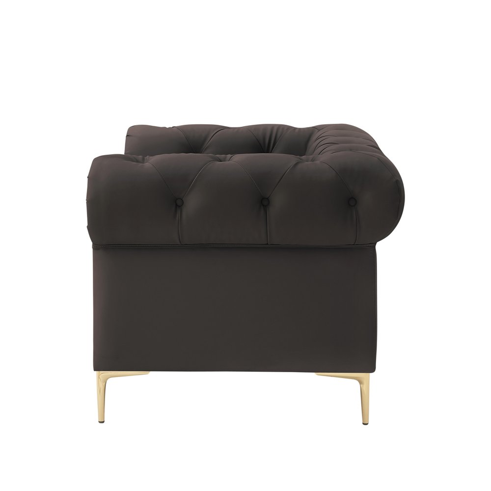 34" Brown And Gold Faux Leather Tufted Chesterfield Chair