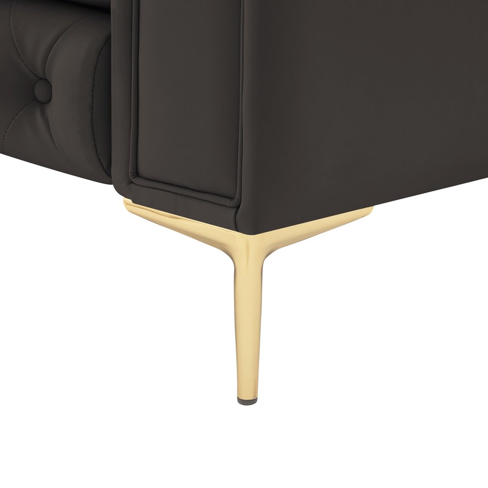 34" Brown And Gold Faux Leather Tufted Chesterfield Chair