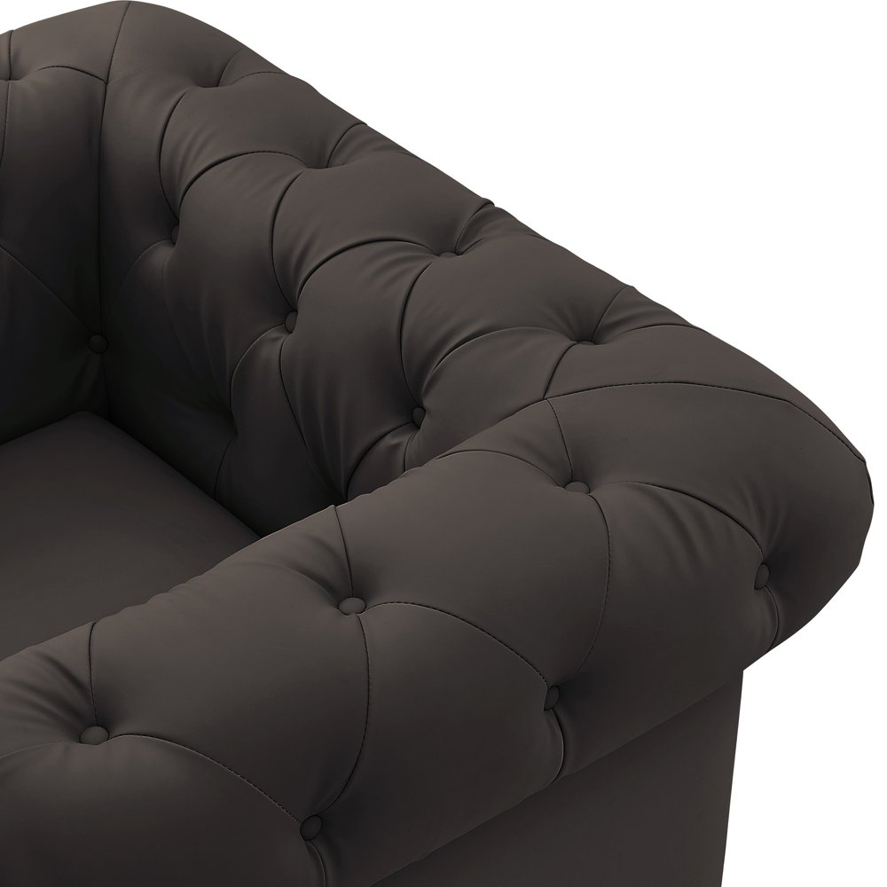 34" Brown And Gold Faux Leather Tufted Chesterfield Chair