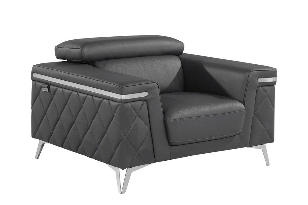 42" Black And Silver Top Grain Leather Club Chair