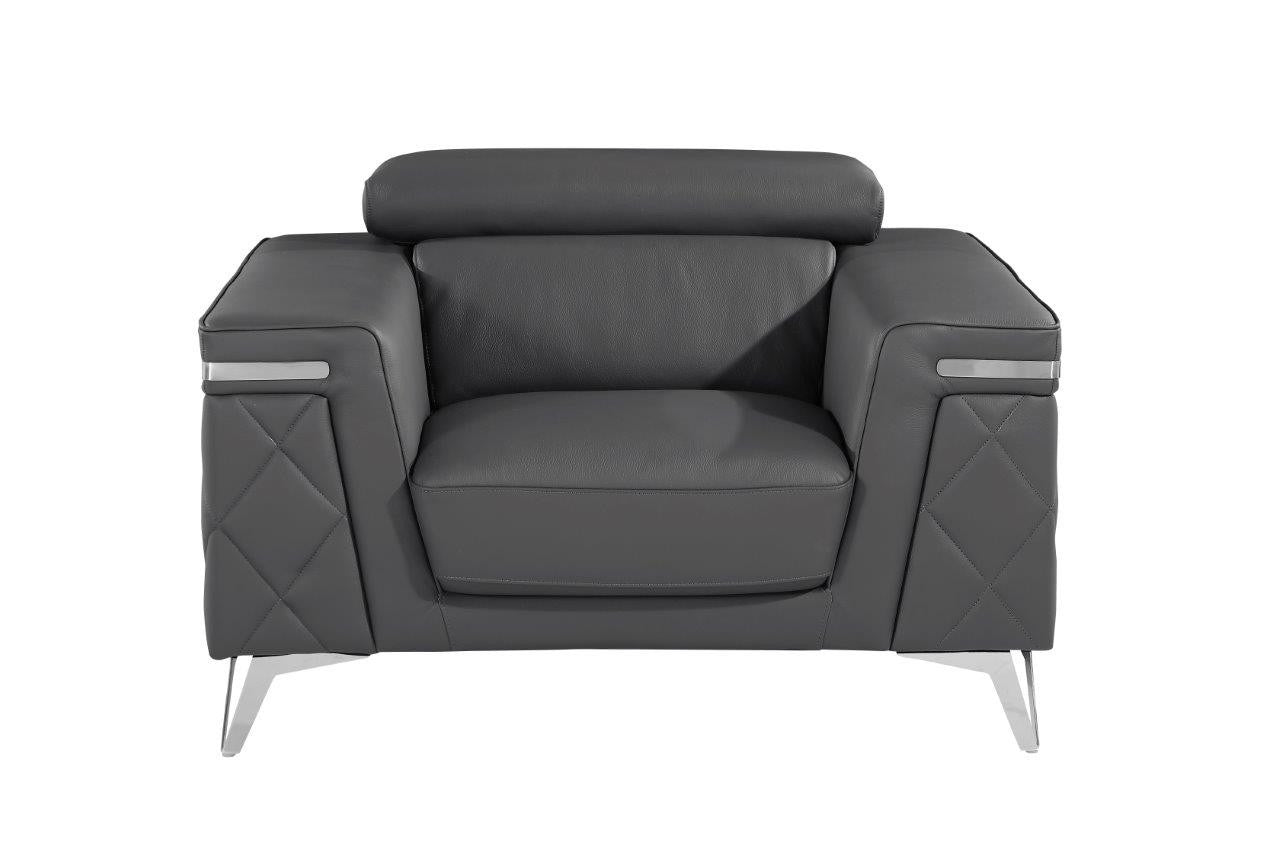 42" Gray And Silver Top Grain Leather Club Chair