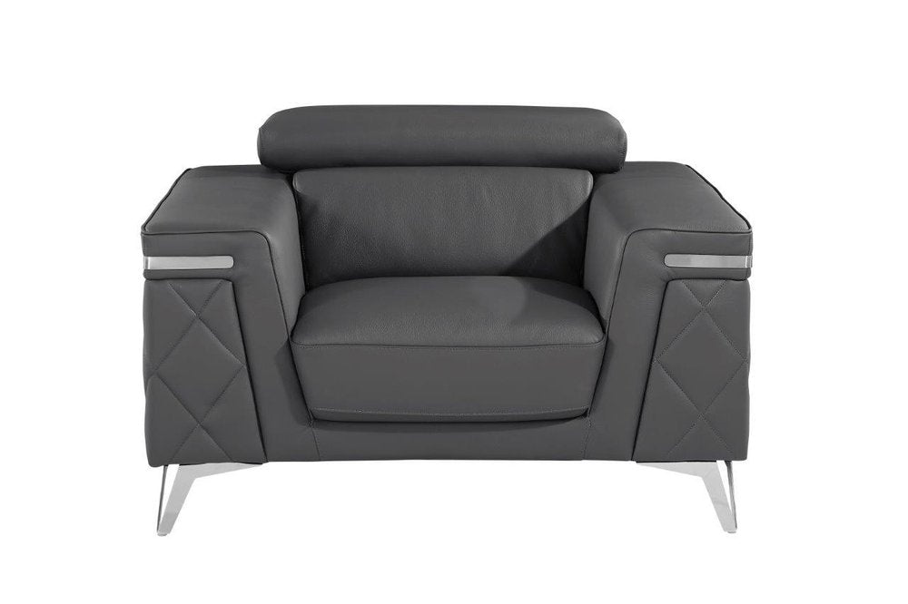 42" Black And Silver Top Grain Leather Club Chair