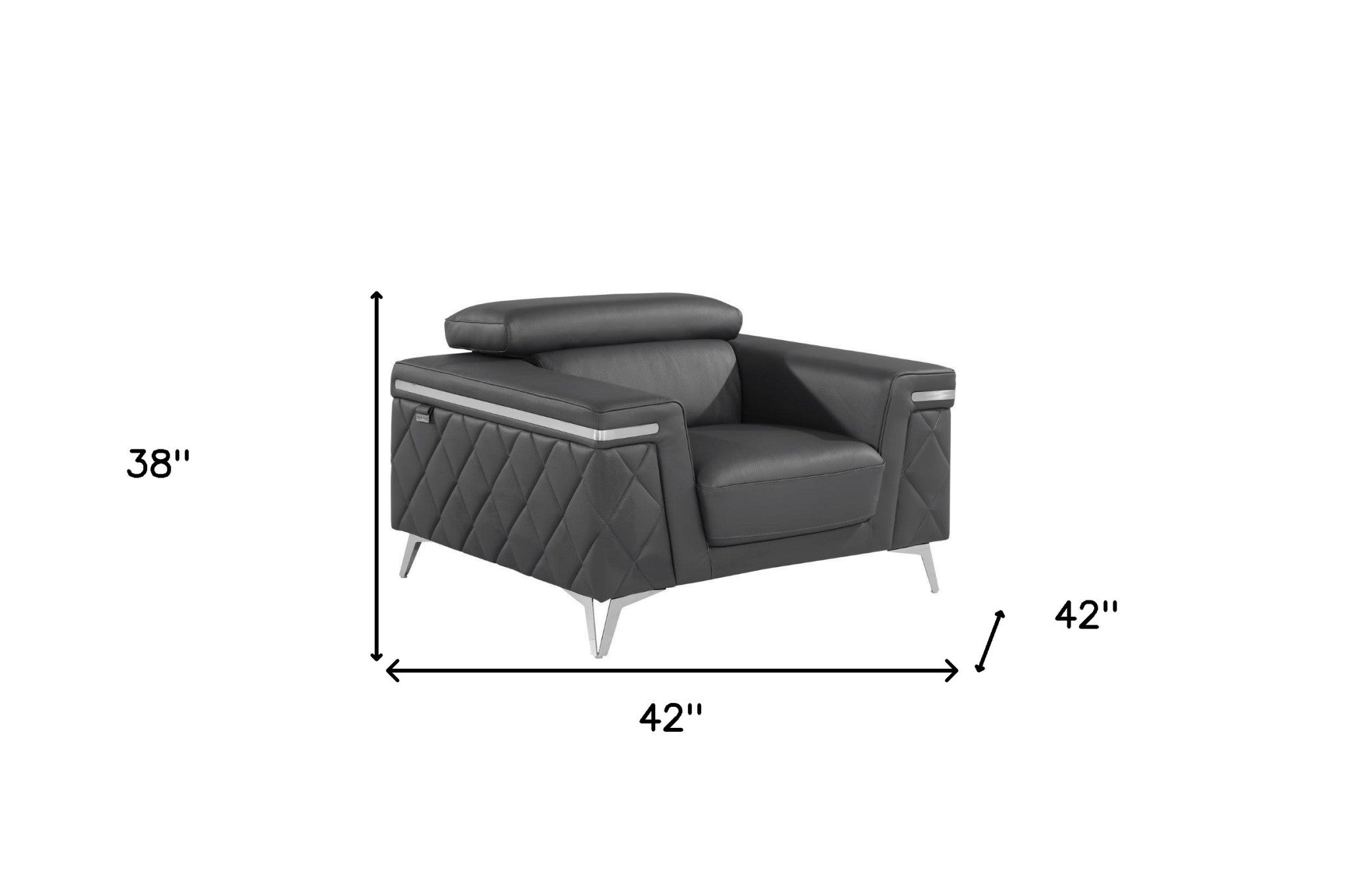 42" Gray And Silver Top Grain Leather Club Chair
