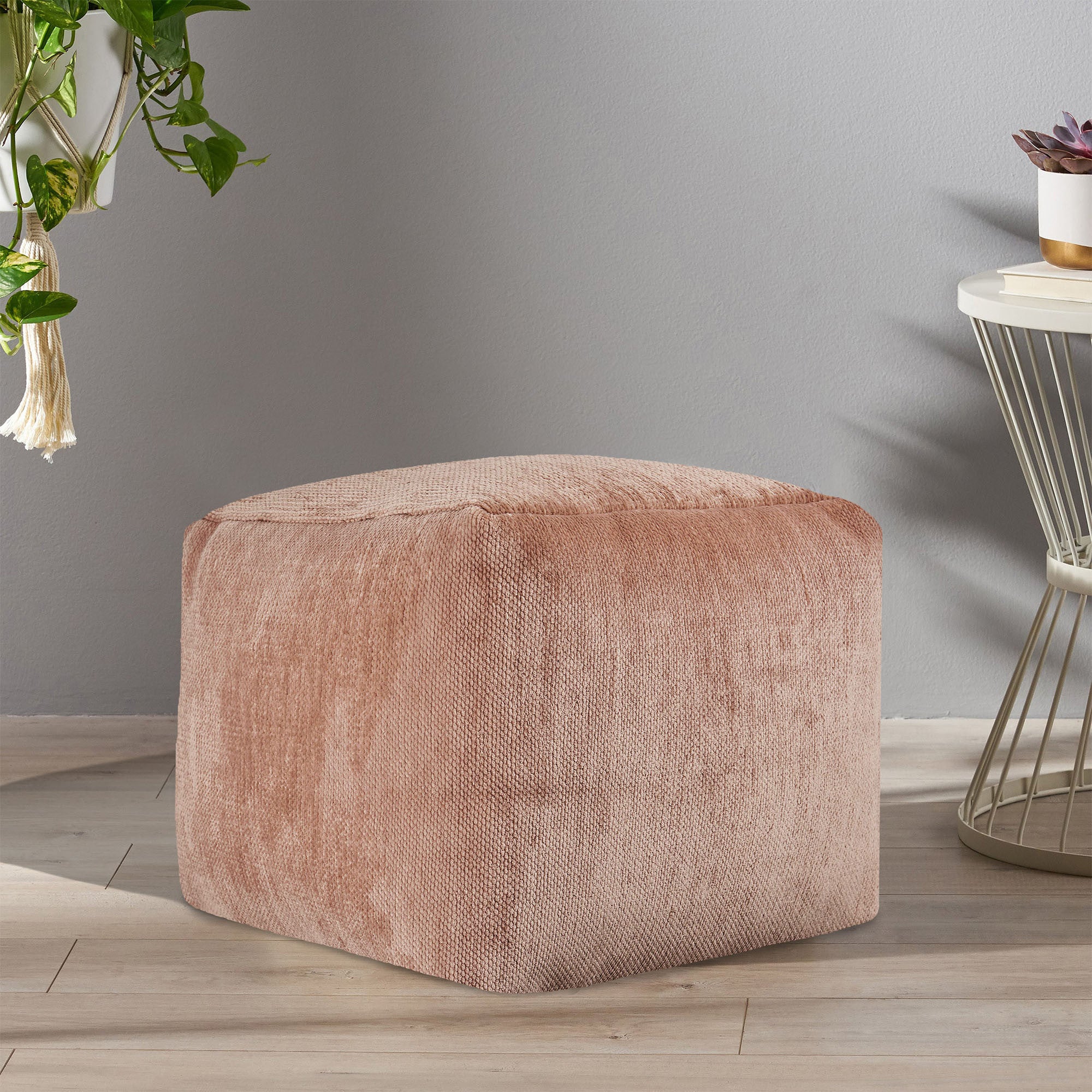 18" Ivory Chenille Cube Pouf Ottoman